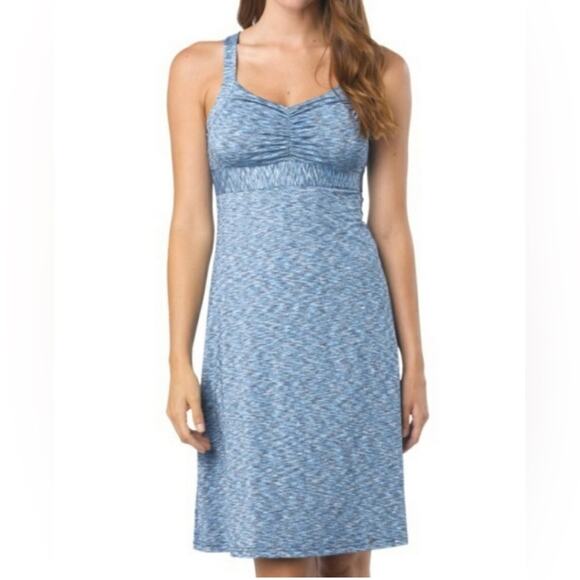 Prana Amaya Soft knit Racerback Activewear Dress SpaceDye Blue comfy womens L - Picture 1 of 11